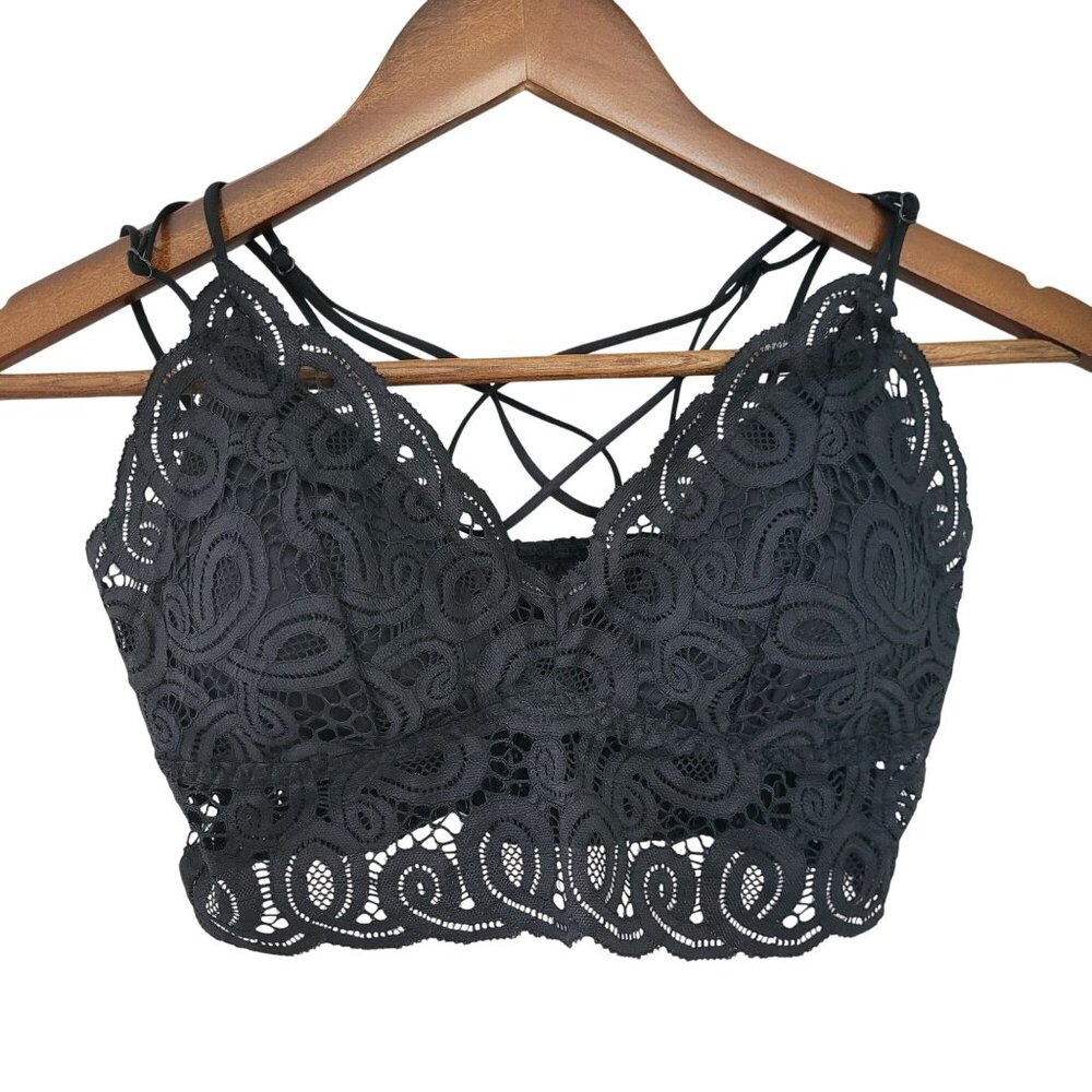Victoria's Secret Pink Black Lace Bralette Strappy Back Smocked Detail